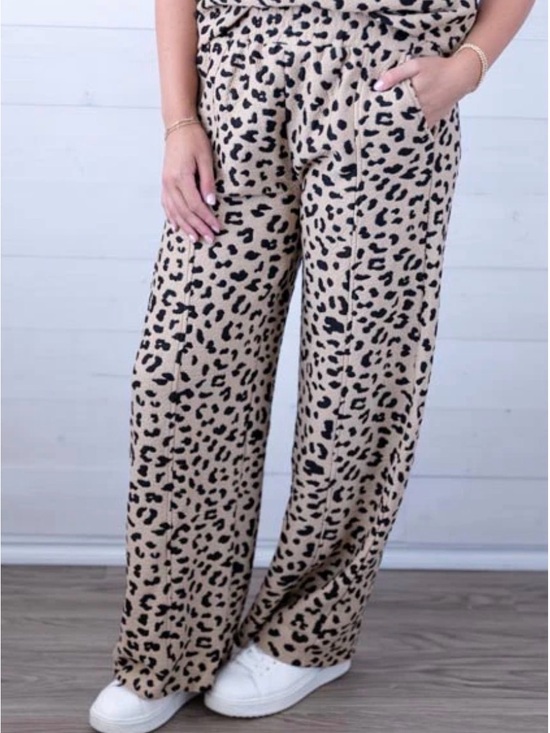 She + Sky Pants - She + Sky Beige and Black Leopard Wide-Leg Pants